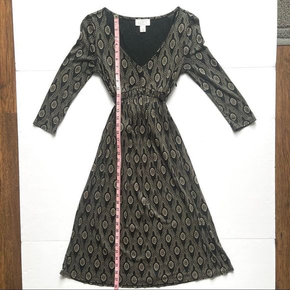LOFT Black Beige Empire Waist Tie Back Sheath Dress Size 0 Petite - Picture 5 of 9
